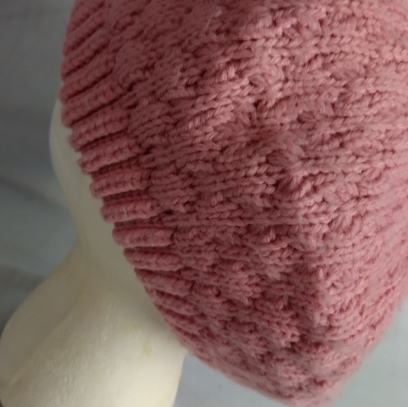 Vtg Knitted Beanie Beret By Hansen Made In USA Pink Open Knit 1980/90s - Picture 5 of 13